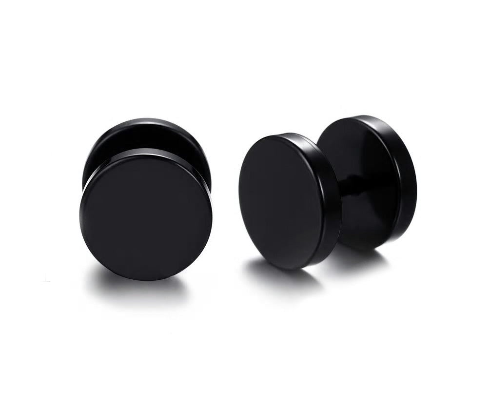 Stainless Steel Black Screw Stud Earrings