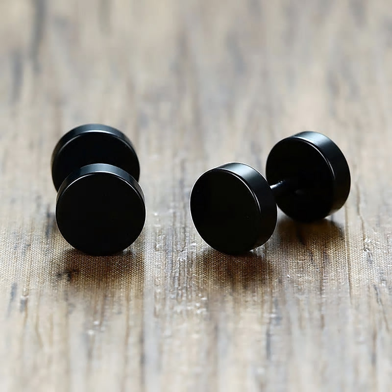 Stainless Steel Black Screw Stud Earrings