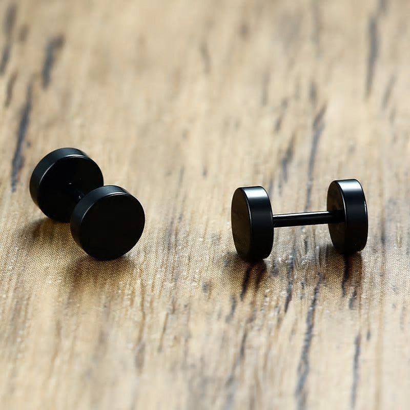 Stainless Steel Black Screw Stud Earrings