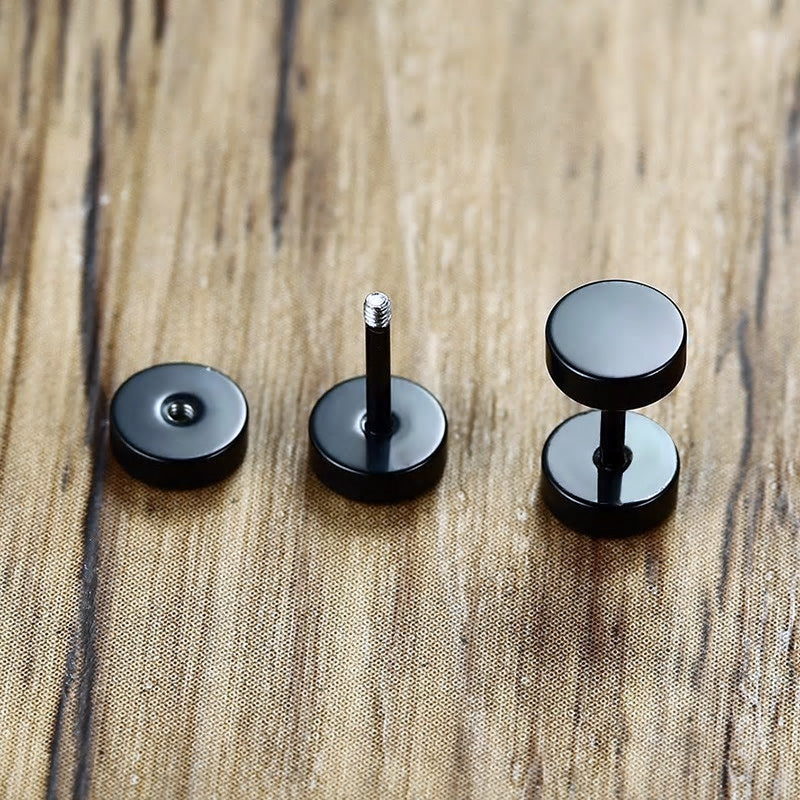 Stainless Steel Black Screw Stud Earrings
