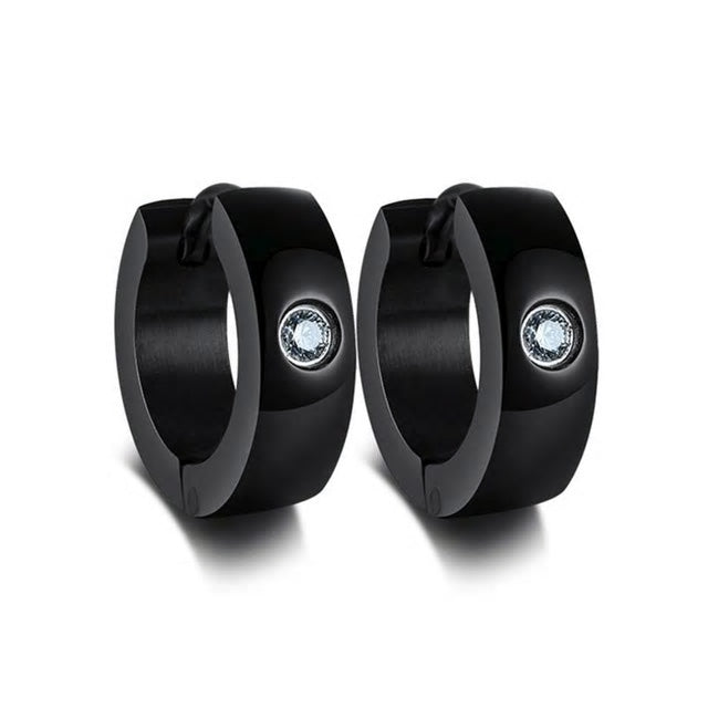 Stainless Steel Small Single Cubic Zirconia Huggie Earrings - Various