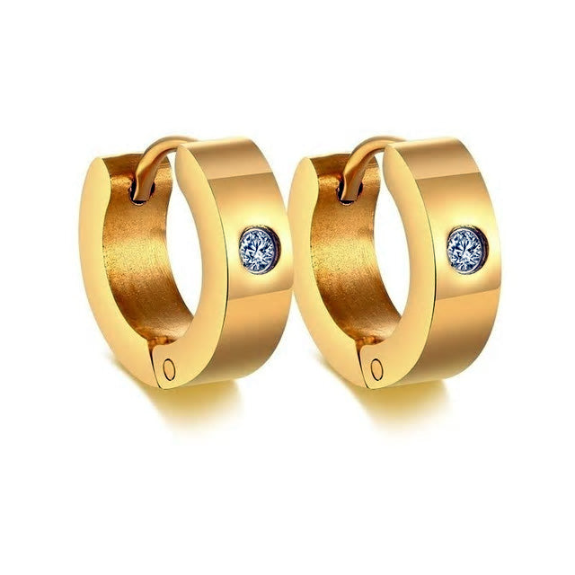 Stainless Steel Small Single Cubic Zirconia Huggie Earrings - Various