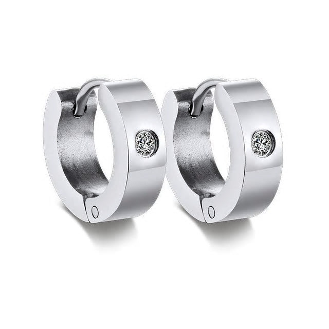 Stainless Steel Small Single Cubic Zirconia Huggie Earrings - Various