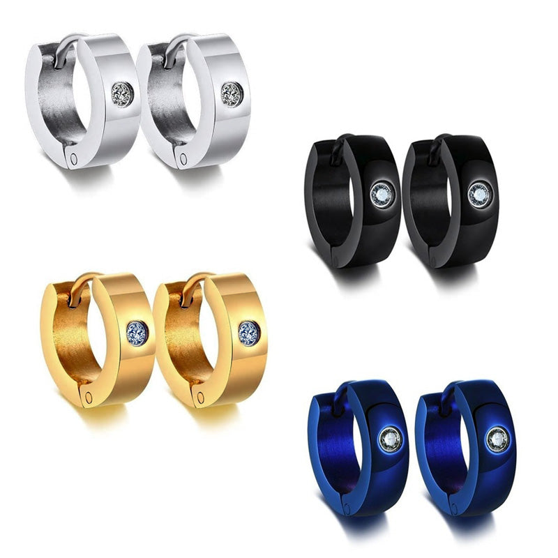 Stainless Steel Small Single Cubic Zirconia Huggie Earrings - Various