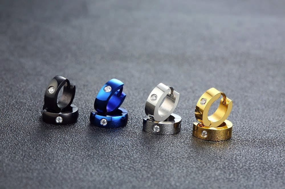 Stainless Steel Small Single Cubic Zirconia Huggie Earrings - Various