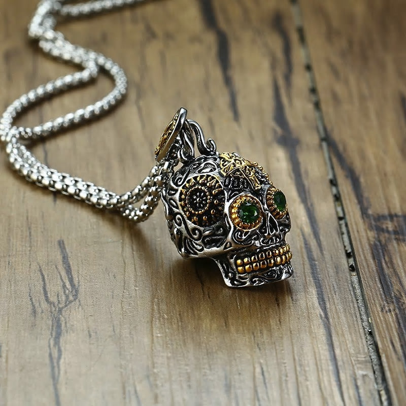 Stainless Steel Mexican Sugar Skull Necklace