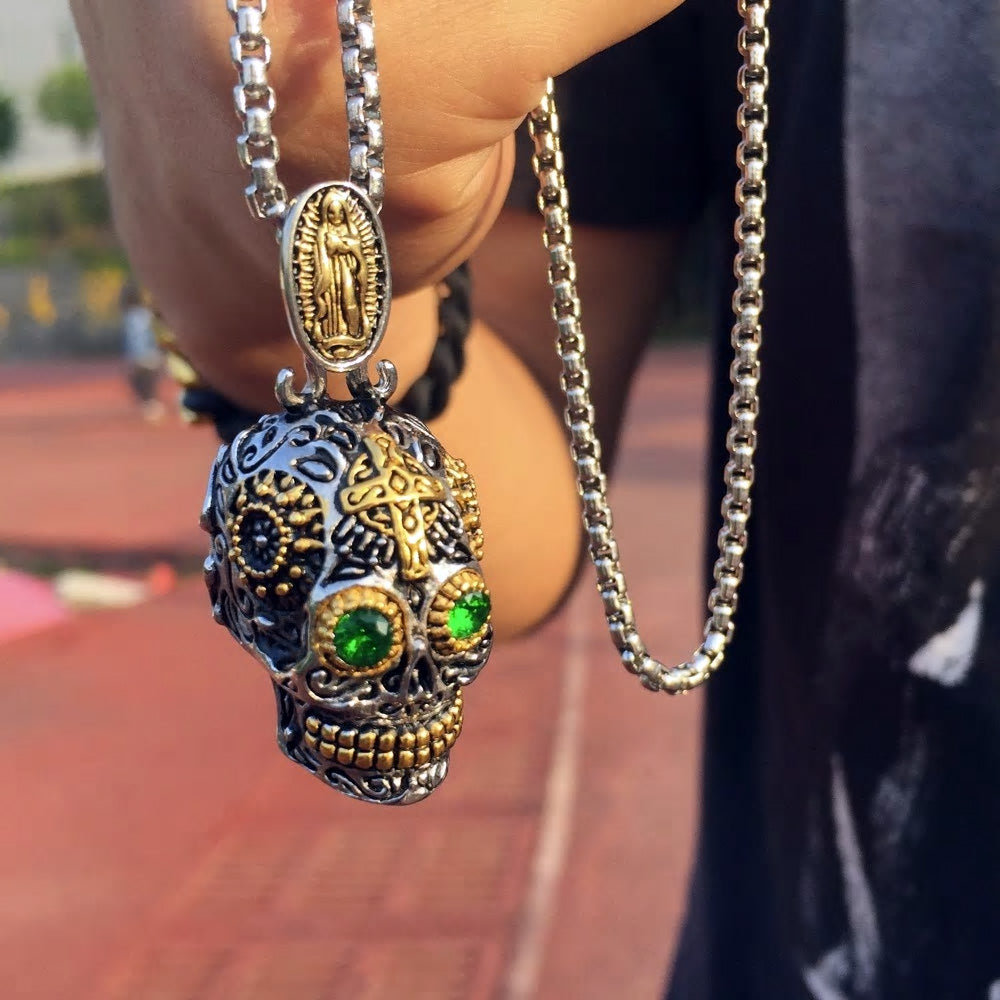 Stainless Steel Mexican Sugar Skull Necklace