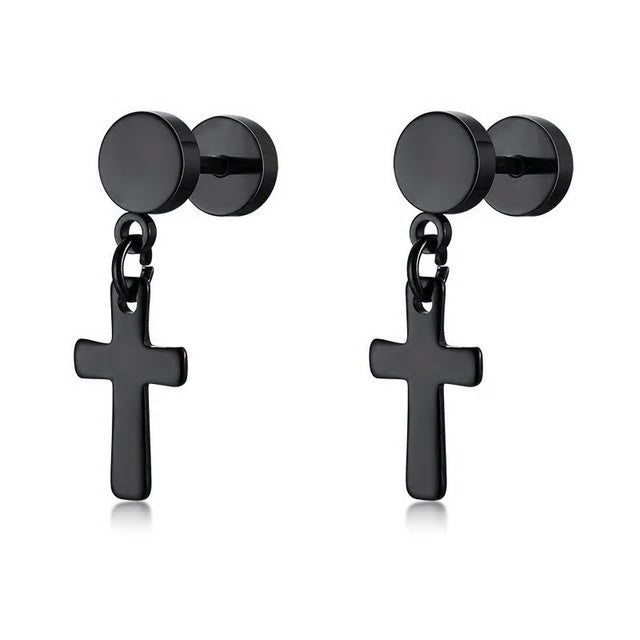 Stainless Steel Cross Drop Screw Stud Earrings