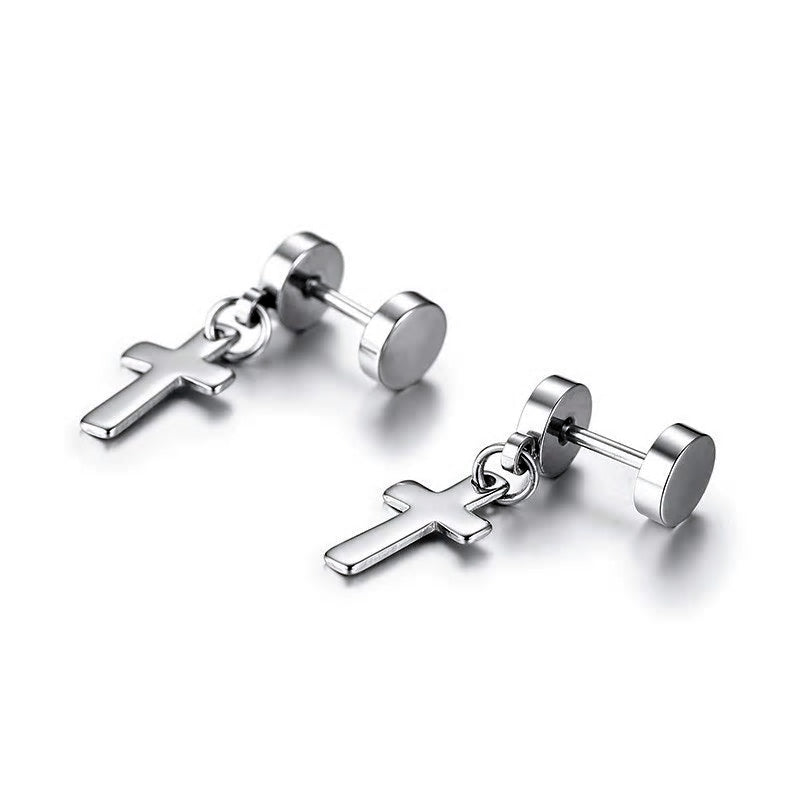 Stainless Steel Cross Drop Screw Stud Earrings