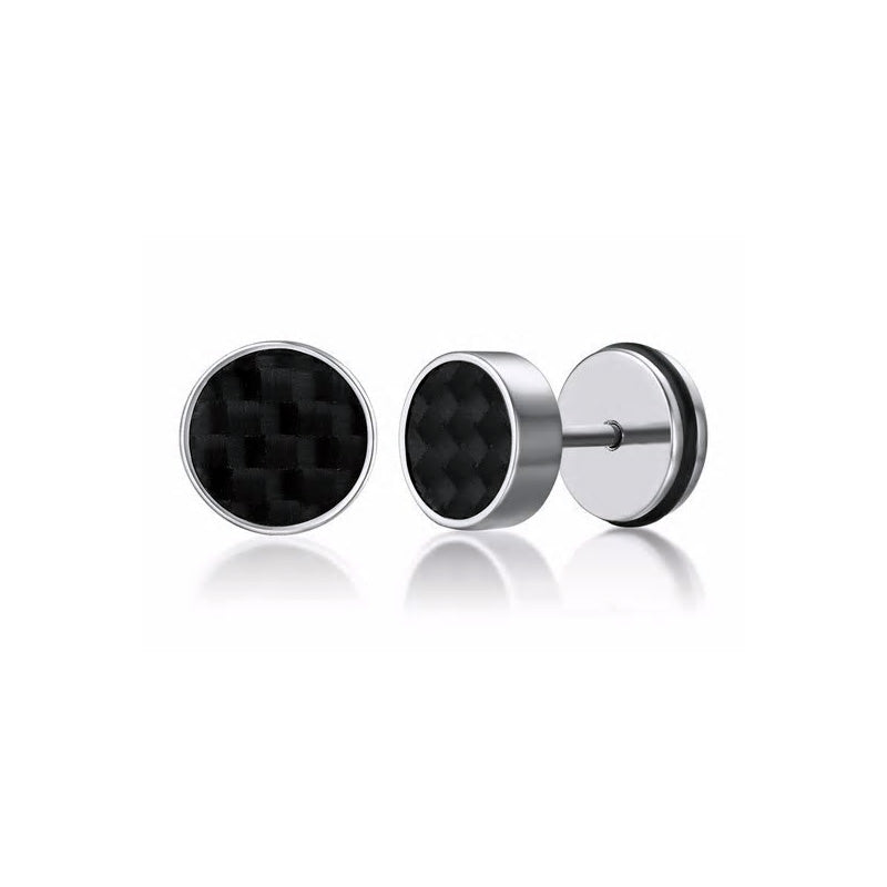 Stainless Steel Checkered Screw Stud Earrings