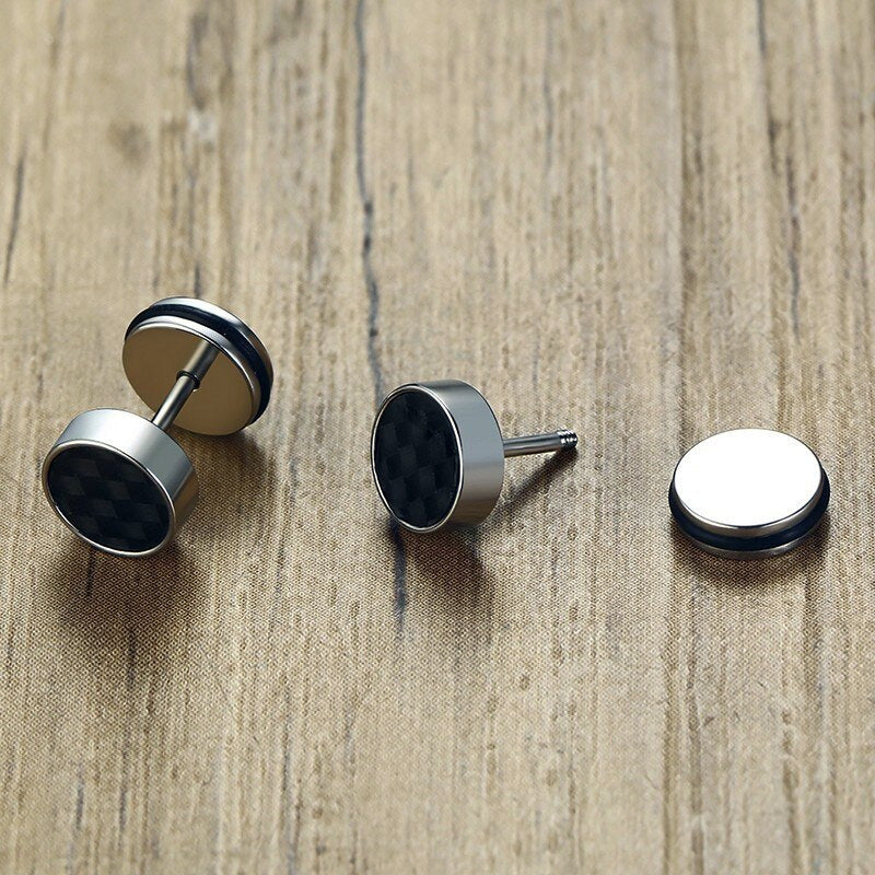 Stainless Steel Checkered Screw Stud Earrings