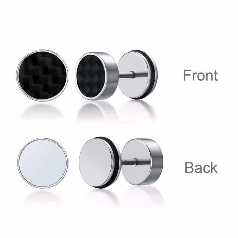 Stainless Steel Checkered Screw Stud Earrings