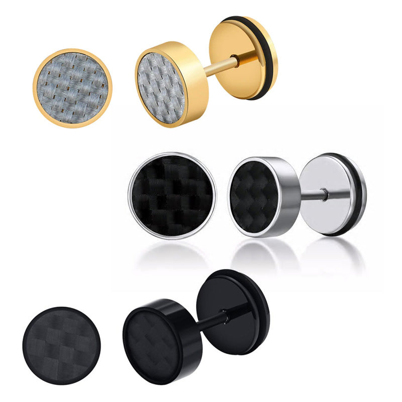 Stainless Steel Checkered Screw Stud Earrings