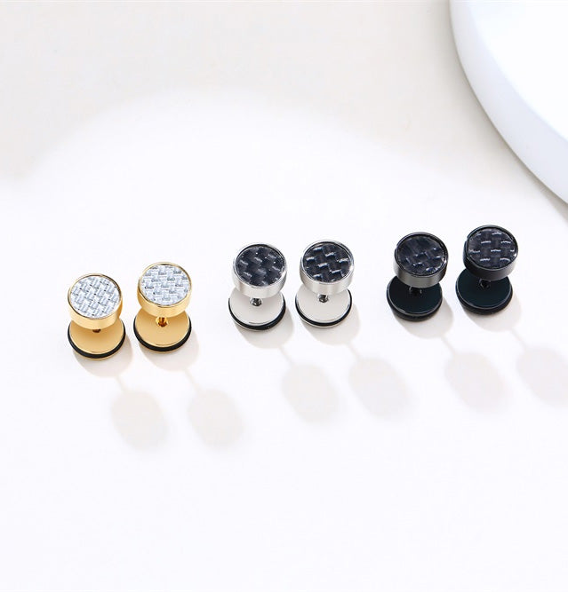 Stainless Steel Checkered Screw Stud Earrings