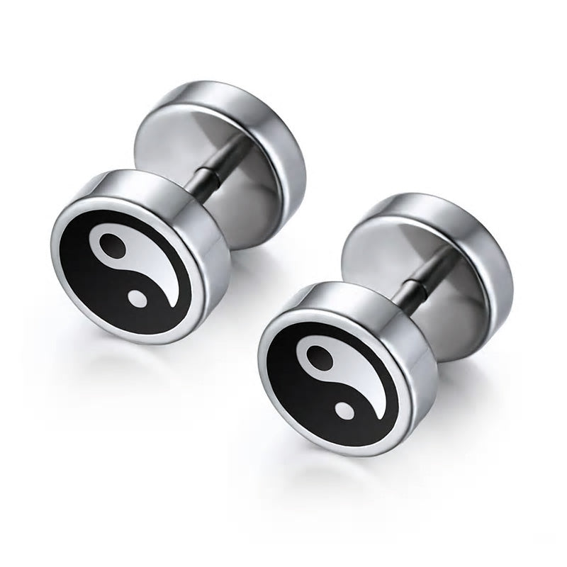 Stainless Steel Yin & Yang Screw Stud Earrings