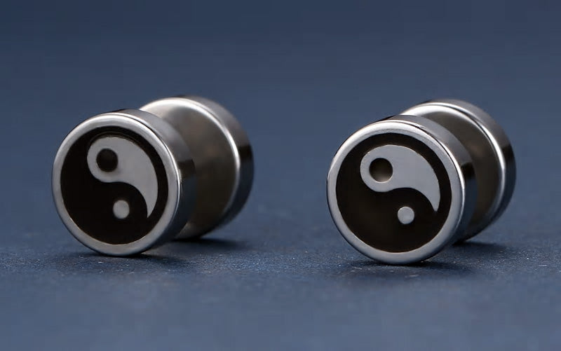Stainless Steel Yin & Yang Screw Stud Earrings