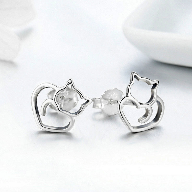 Sterling Silver Cat Tail Love Stud Hypoallergenic Earrings