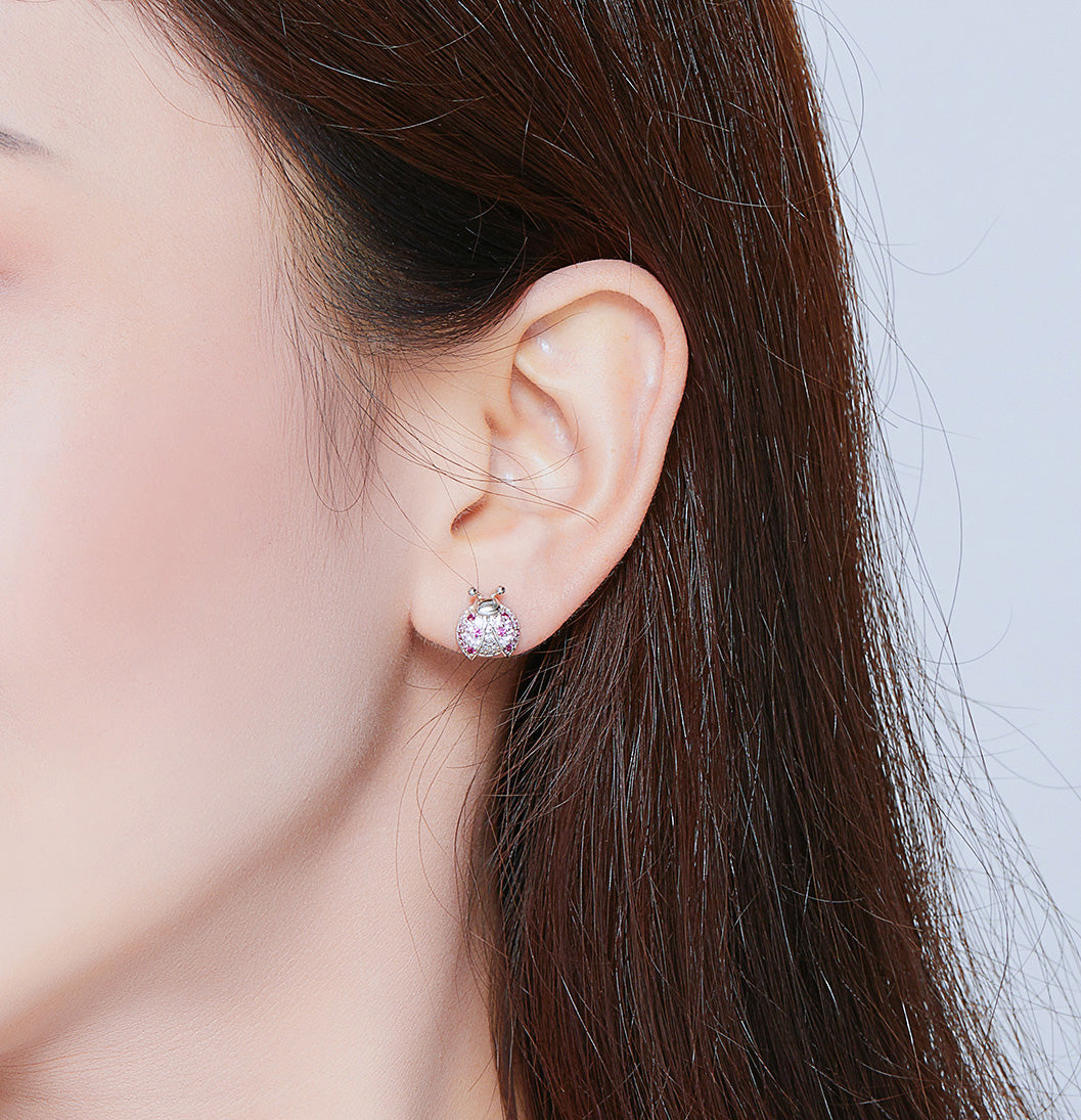 Sterling Silver Ladybug Stud Hypoallergenic Earrings