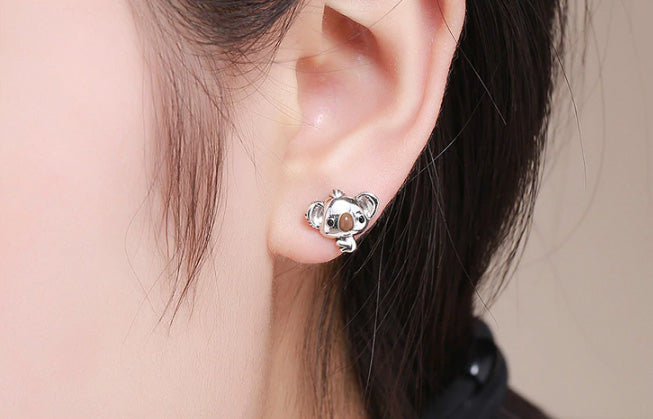 Sterling Silver Koala Stud Hypoallergenic Earrings