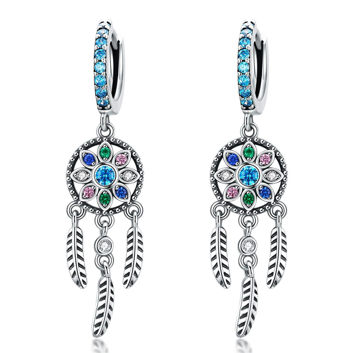 Sterling Silver Dream Catcher Huggie Hypoallergenic Earrings
