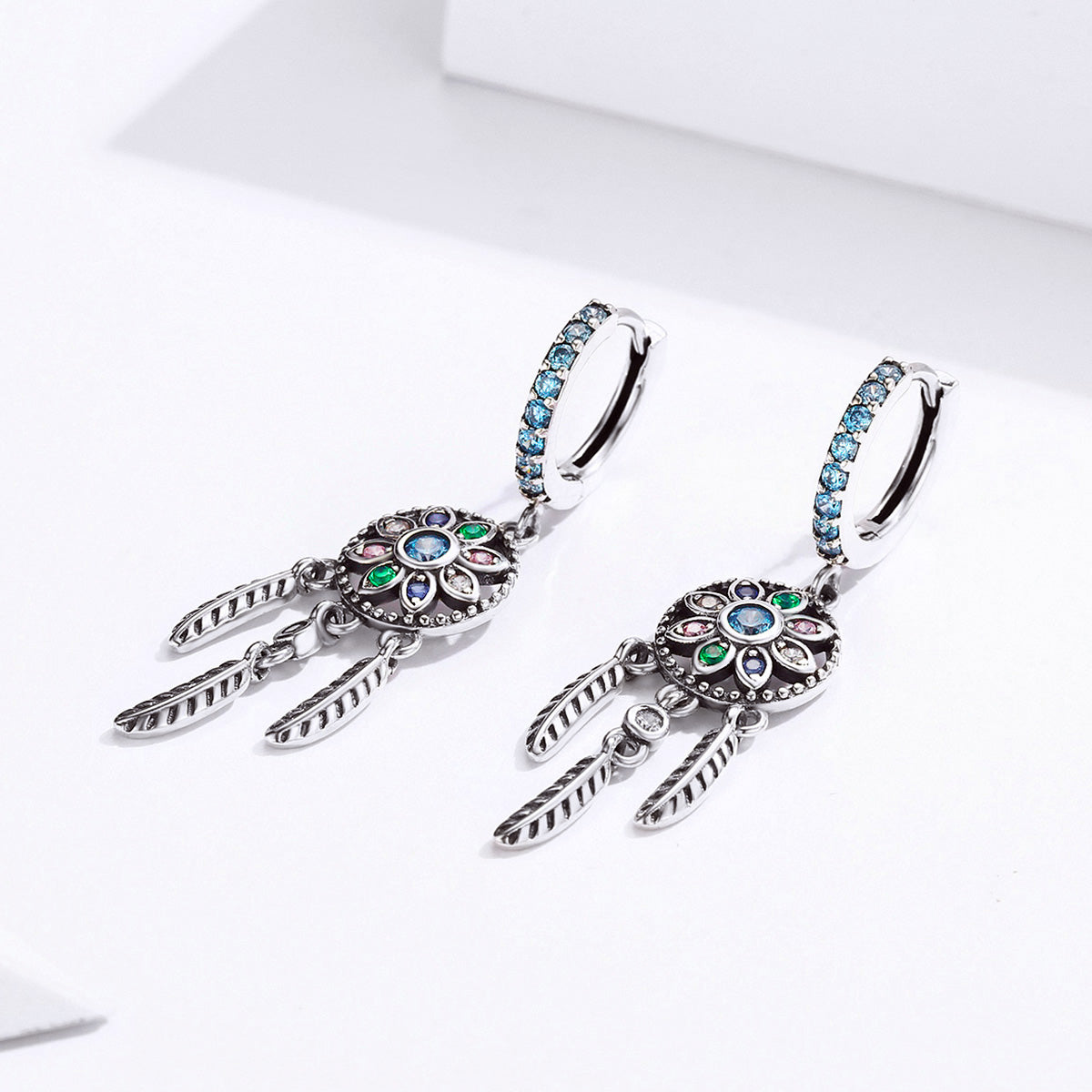 Sterling Silver Dream Catcher Huggie Hypoallergenic Earrings