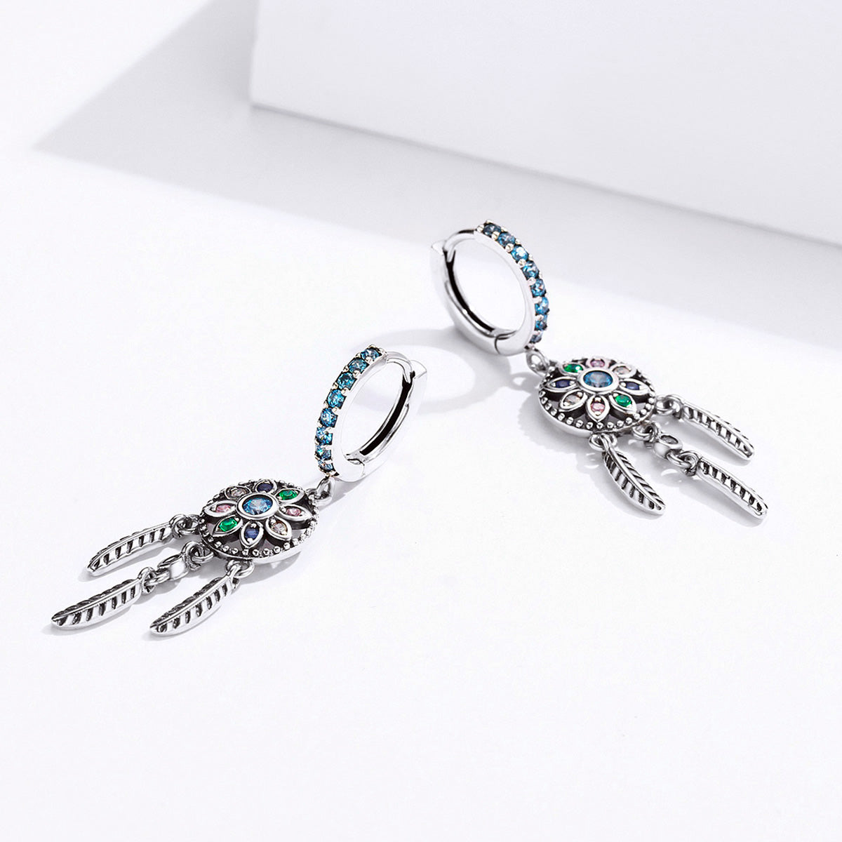 Sterling Silver Dream Catcher Huggie Hypoallergenic Earrings