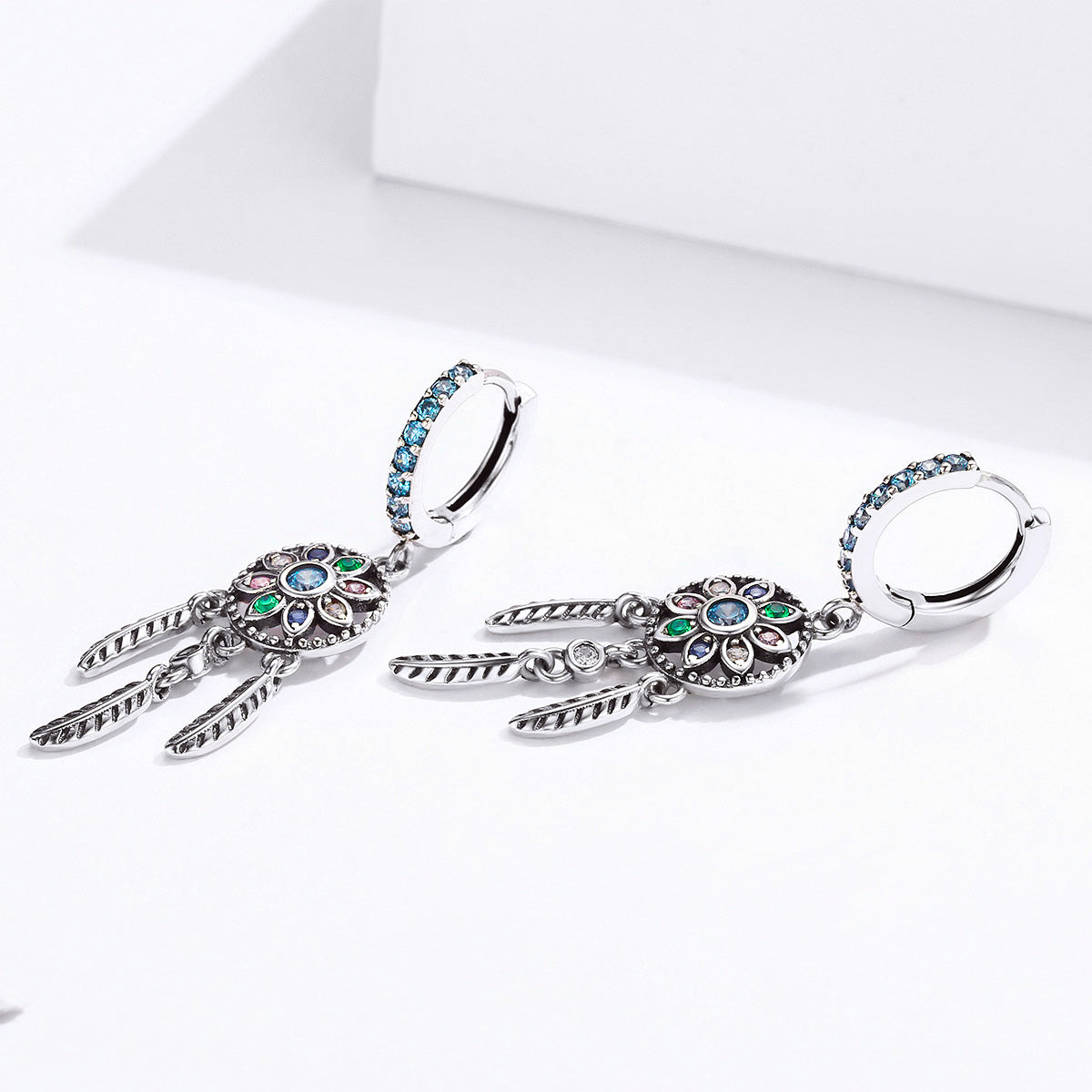 Sterling Silver Dream Catcher Huggie Hypoallergenic Earrings