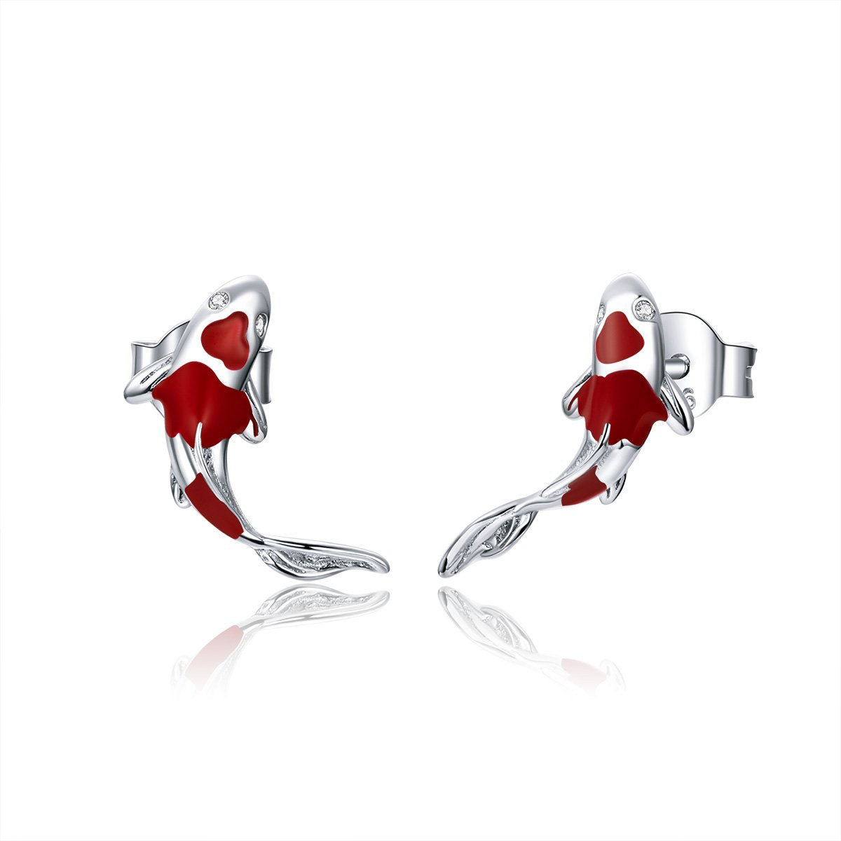 Sterling Silver Red Koi Fish Stud Hypoallergenic Earrings