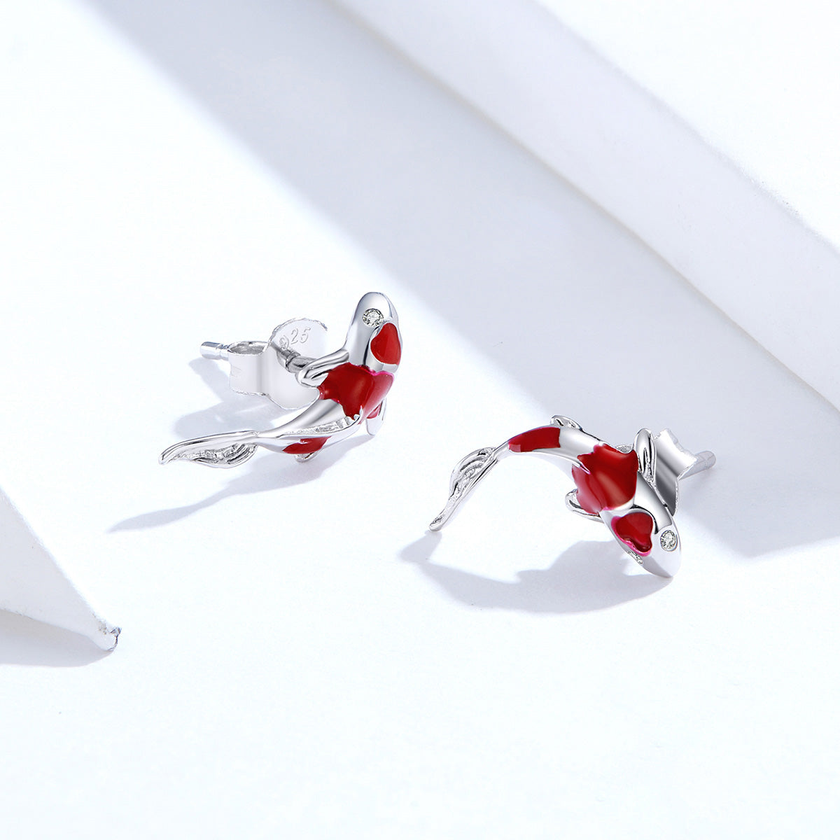 Sterling Silver Red Koi Fish Stud Hypoallergenic Earrings