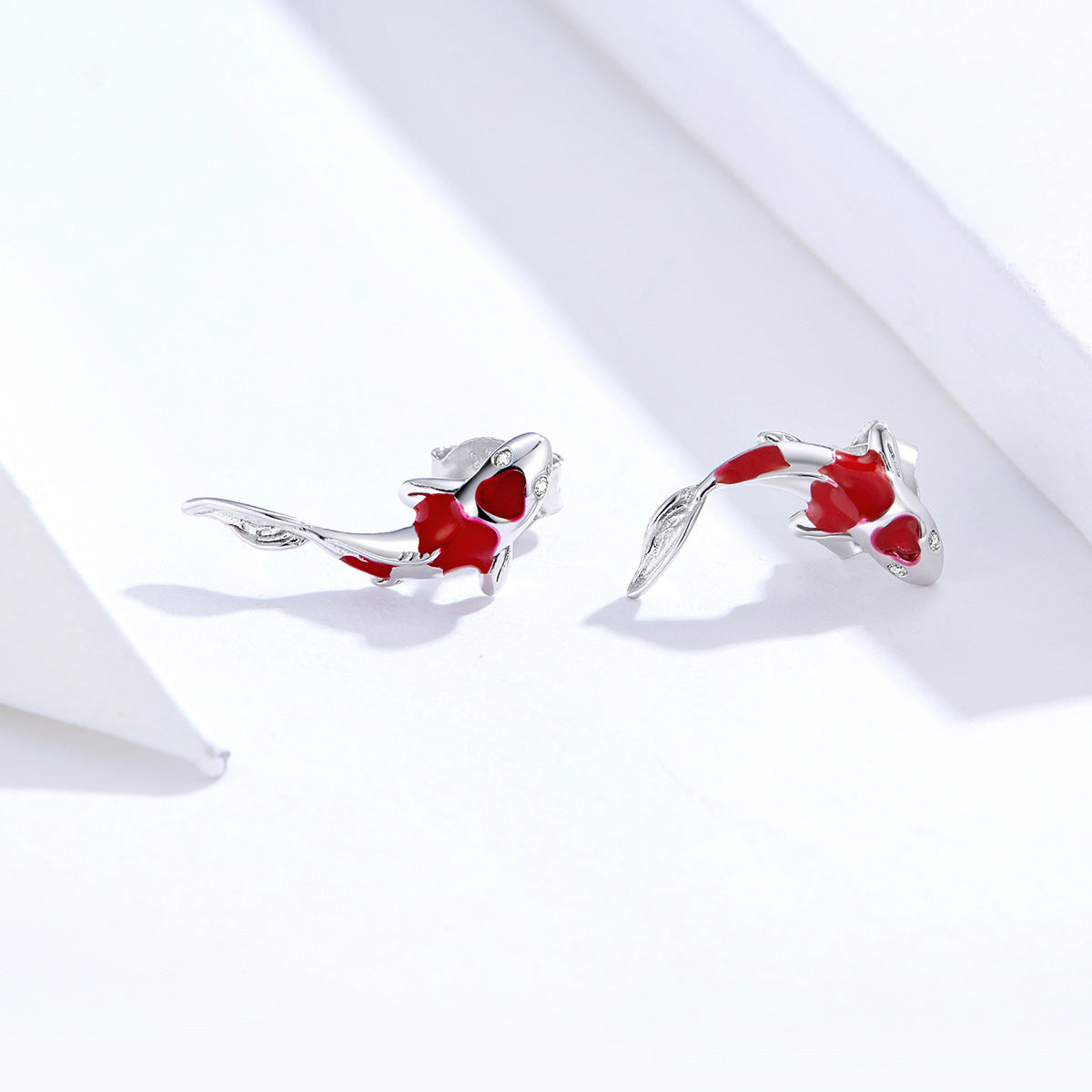 Sterling Silver Red Koi Fish Stud Hypoallergenic Earrings