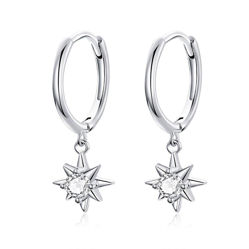 Sterling Silver Bright Star Huggie Drop Hypoallergenic Earrings