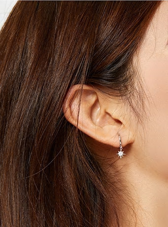 Sterling Silver Bright Star Huggie Drop Hypoallergenic Earrings