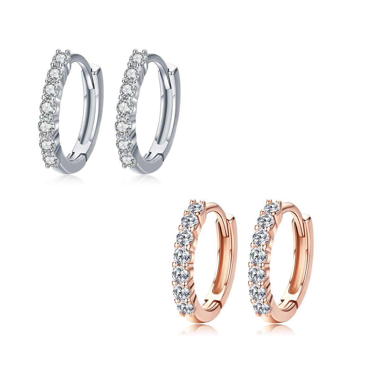 Sterling Silver Cubic Zirconia Huggie Hypoallergenic Earrings