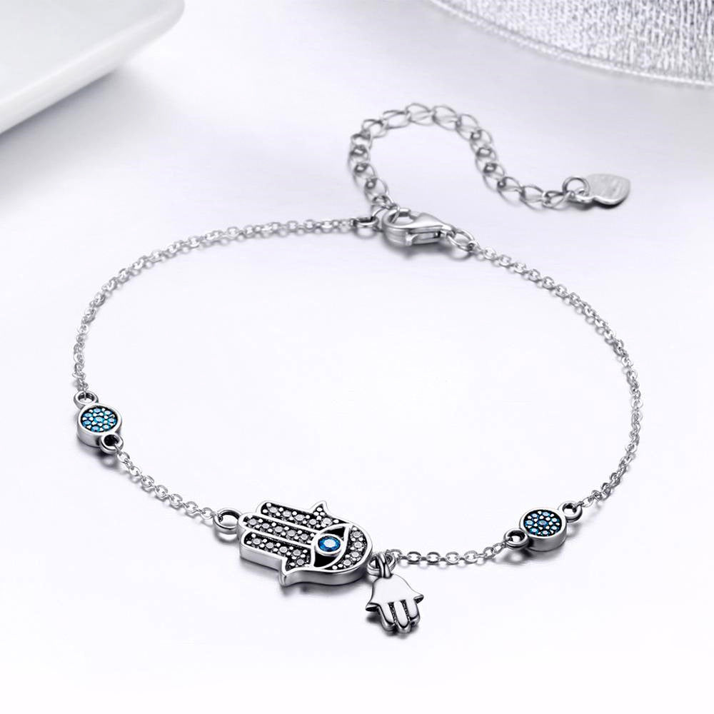 Sterling Silver Fatima's Guarding Hand Hypoallergenic Bracelet