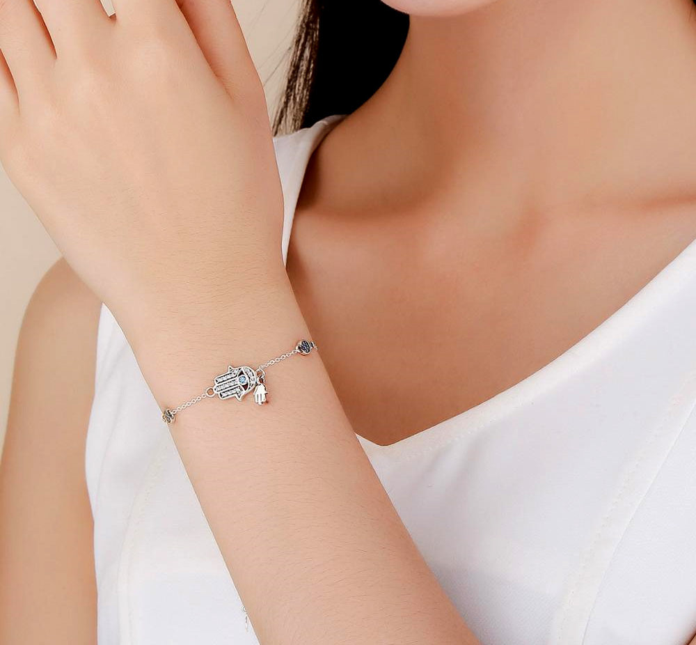 Sterling Silver Fatima's Guarding Hand Hypoallergenic Bracelet