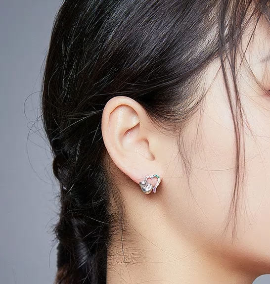 Sterling Silver Sloth Heart Stud Hypoallergenic Earrings