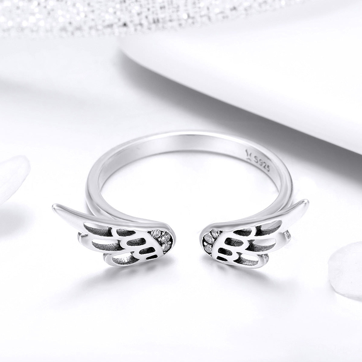 Sterling Silver Feather Wings Adjustable Hypoallergenic Ring