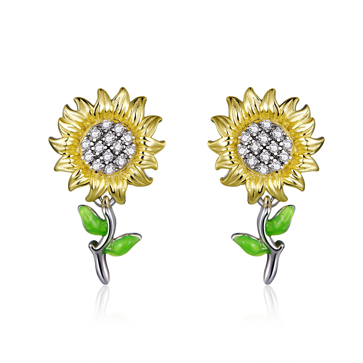 Sterling Silver Sunflower Drop Stud Hypoallergenic Earrings