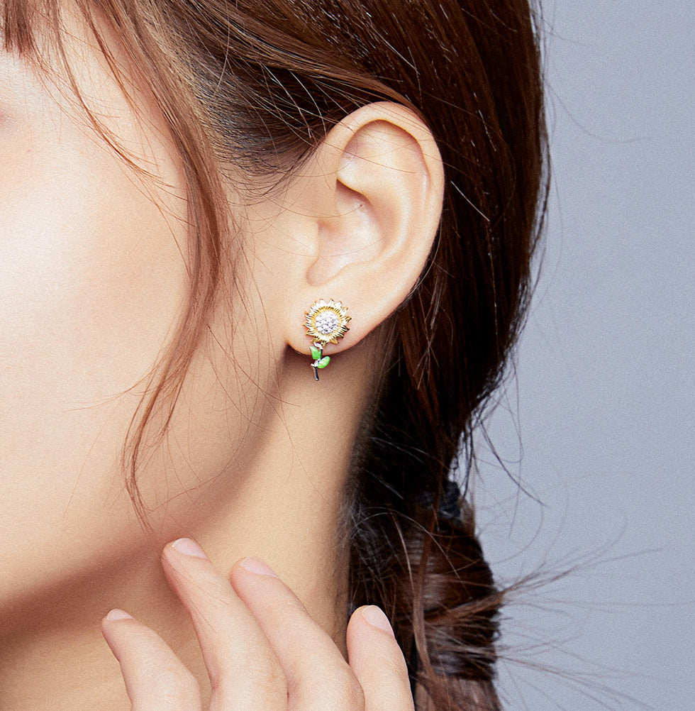 Sterling Silver Sunflower Drop Stud Hypoallergenic Earrings