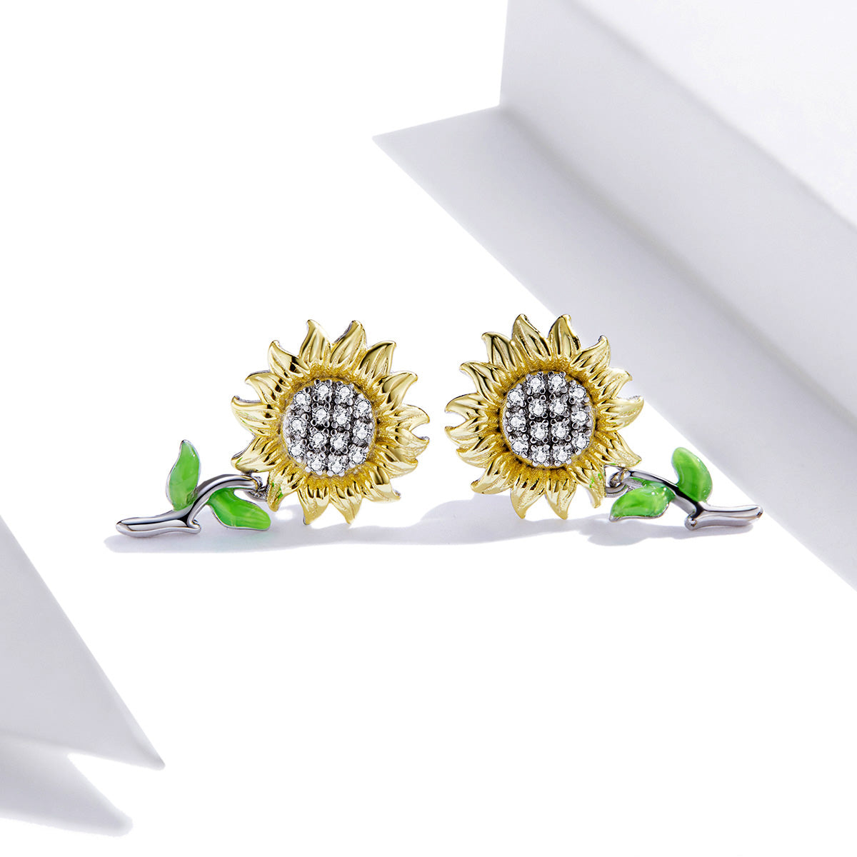 Sterling Silver Sunflower Drop Stud Hypoallergenic Earrings