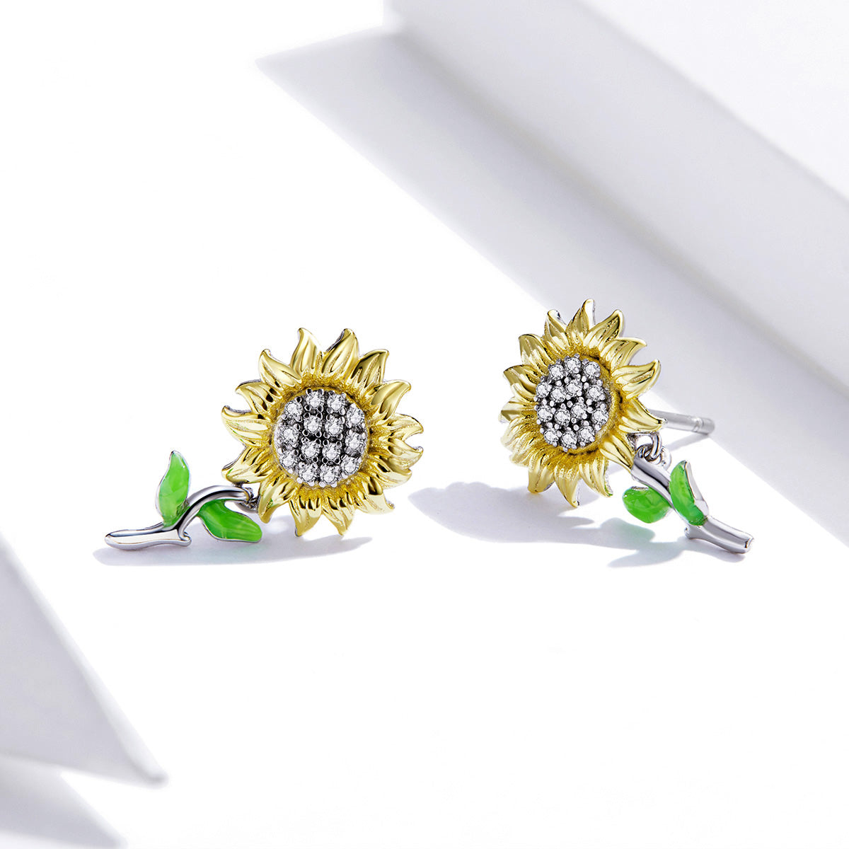Sterling Silver Sunflower Drop Stud Hypoallergenic Earrings
