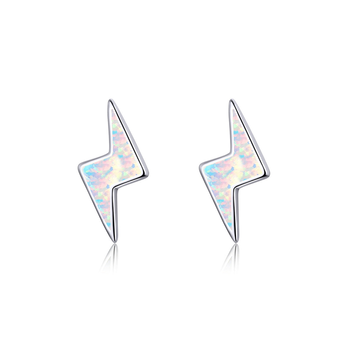 Sterling Silver White Opal Lightning Bolt Stud Hypoallergenic Earrings