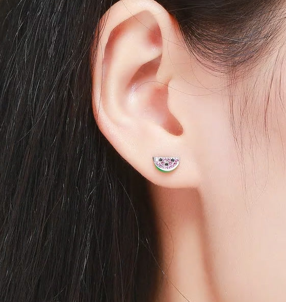 Sterling Silver Watermelon Stud Hypoallergenic Earrings
