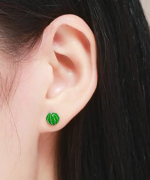 Sterling Silver Watermelon Stud Hypoallergenic Earrings