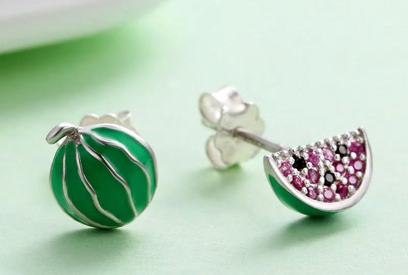 Sterling Silver Watermelon Stud Hypoallergenic Earrings