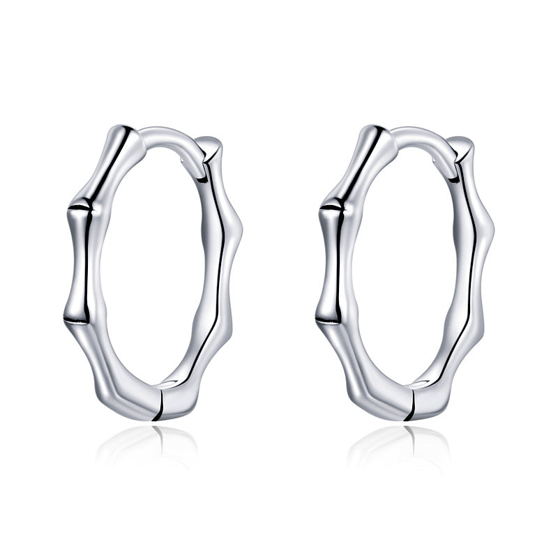 Sterling Silver Metallic Bamboo Huggie Hypoallergenic Earrings