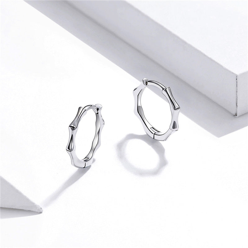 Sterling Silver Metallic Bamboo Huggie Hypoallergenic Earrings