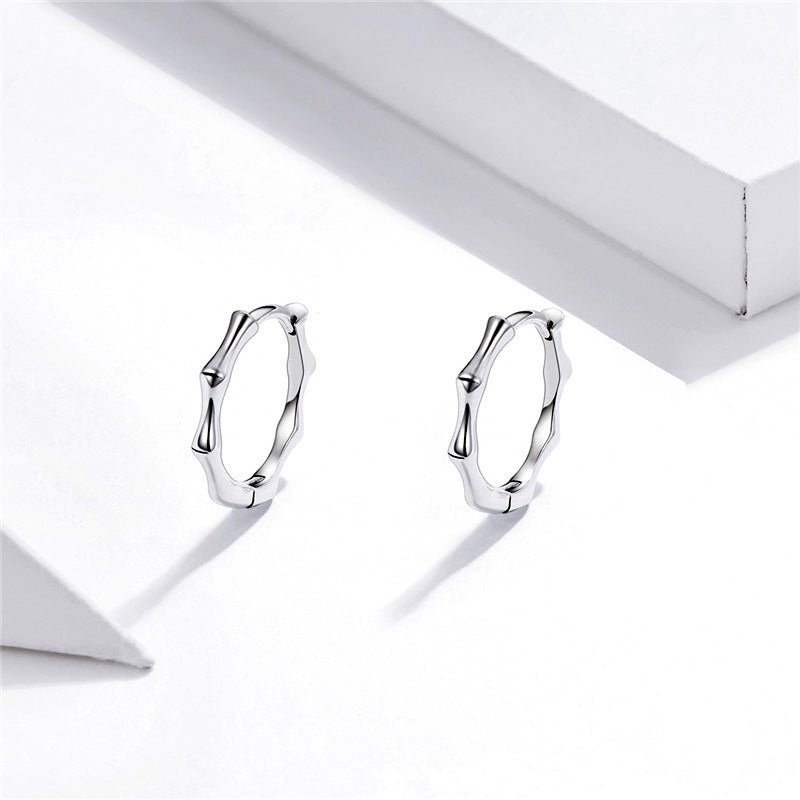 Sterling Silver Metallic Bamboo Huggie Hypoallergenic Earrings