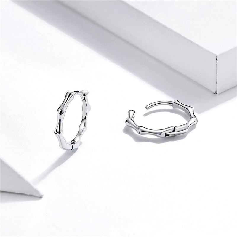 Sterling Silver Metallic Bamboo Huggie Hypoallergenic Earrings
