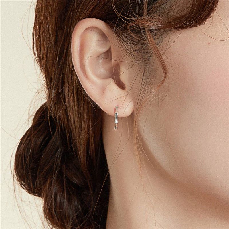 Sterling Silver Metallic Bamboo Huggie Hypoallergenic Earrings